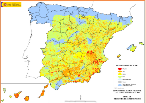 Mapa de riesgo de desertificación en España